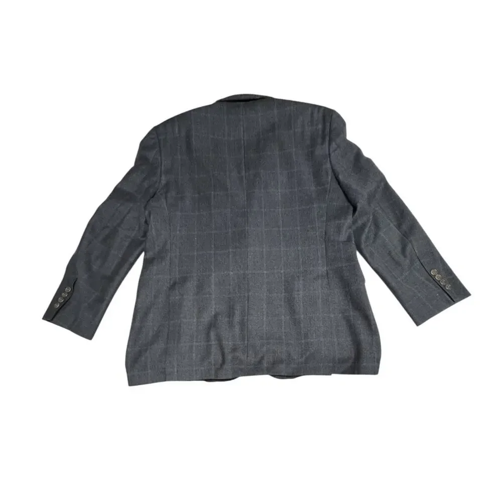 Brooks Brothers 346 44R Charcoal Slate Gray Blue Windowpan Check Overaly Blazer